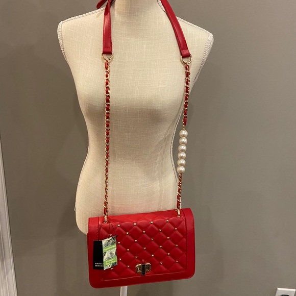 Badgley Mischka Handbags - Badgley Mischka Red Crossbody Square Studs Pearls
